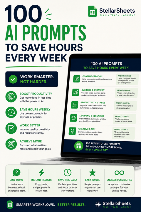 "100 AI Prompts for Productivity Business and Content Creation"