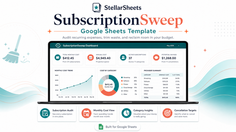 "SubscriptionSweep Google Sheets Subscription Tracker template"