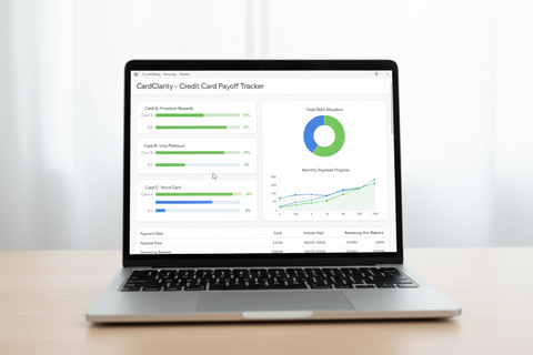 CardClarity credit card payoff tracker Google Sheets template with APR and balance tracking
